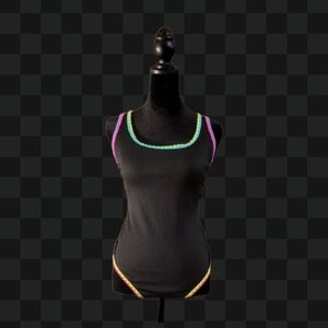 Colorful Trim Black Women's Tank Top